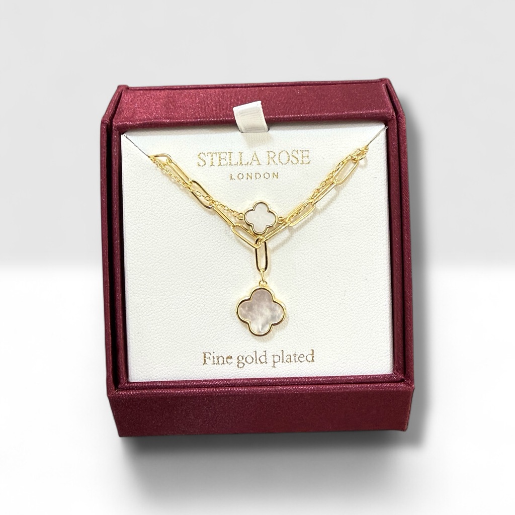 Gold Plated Necklaces Set With White Clover Pendant